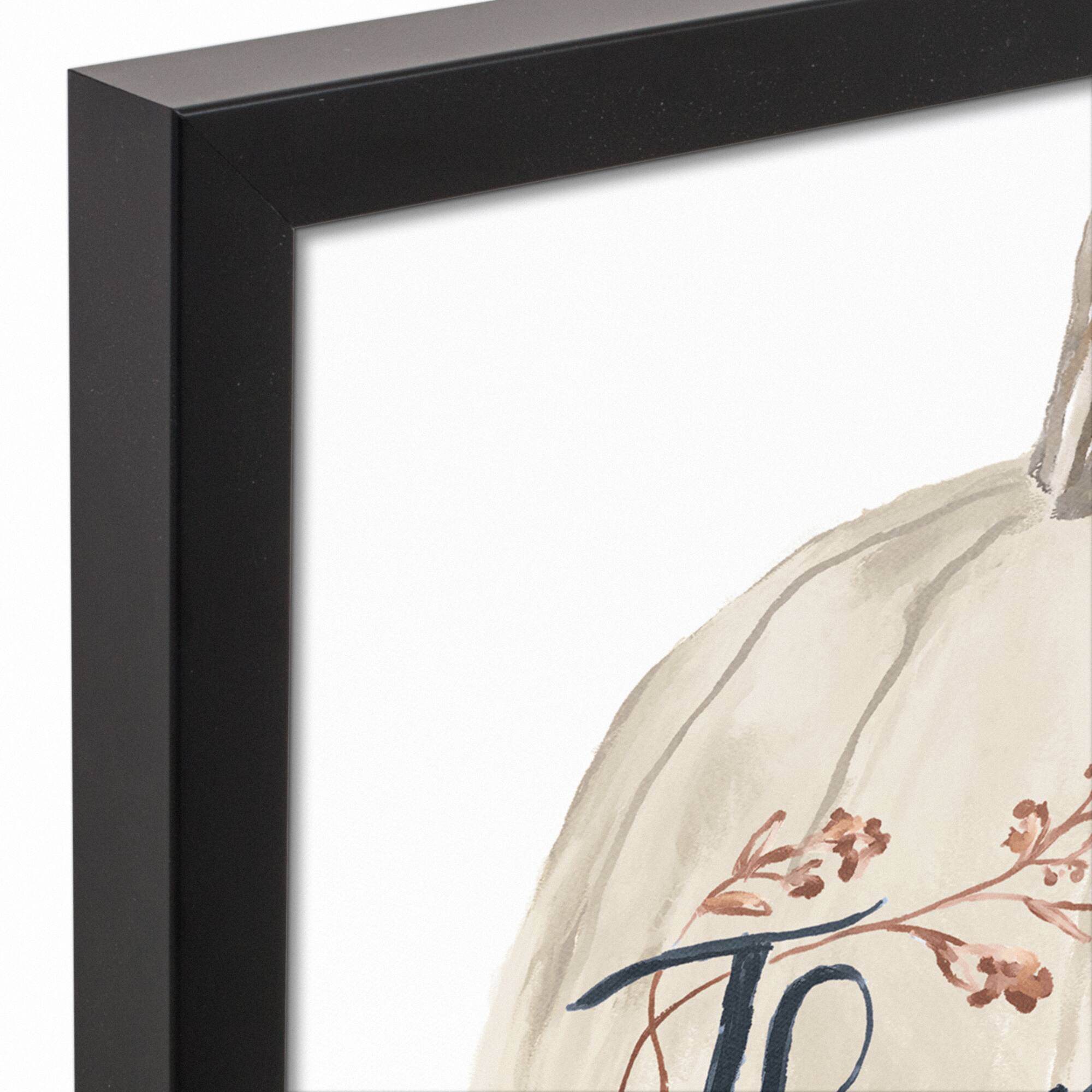 Thankful White Pumpkin Canvas Wall Art with Black Frame